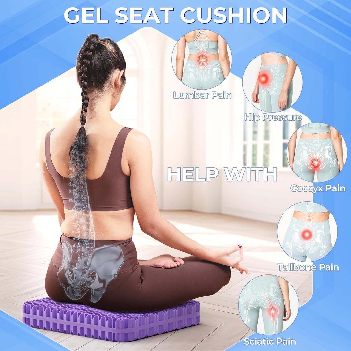 TushGuard Gel Seat Cushion for Long Sitting, Enlarged & Thickened Patent Design Office Chair Seat Cushion, Breathable Cooling Pads for Chairs, Soft Car Cushions for Wheelchair(Large, Black)