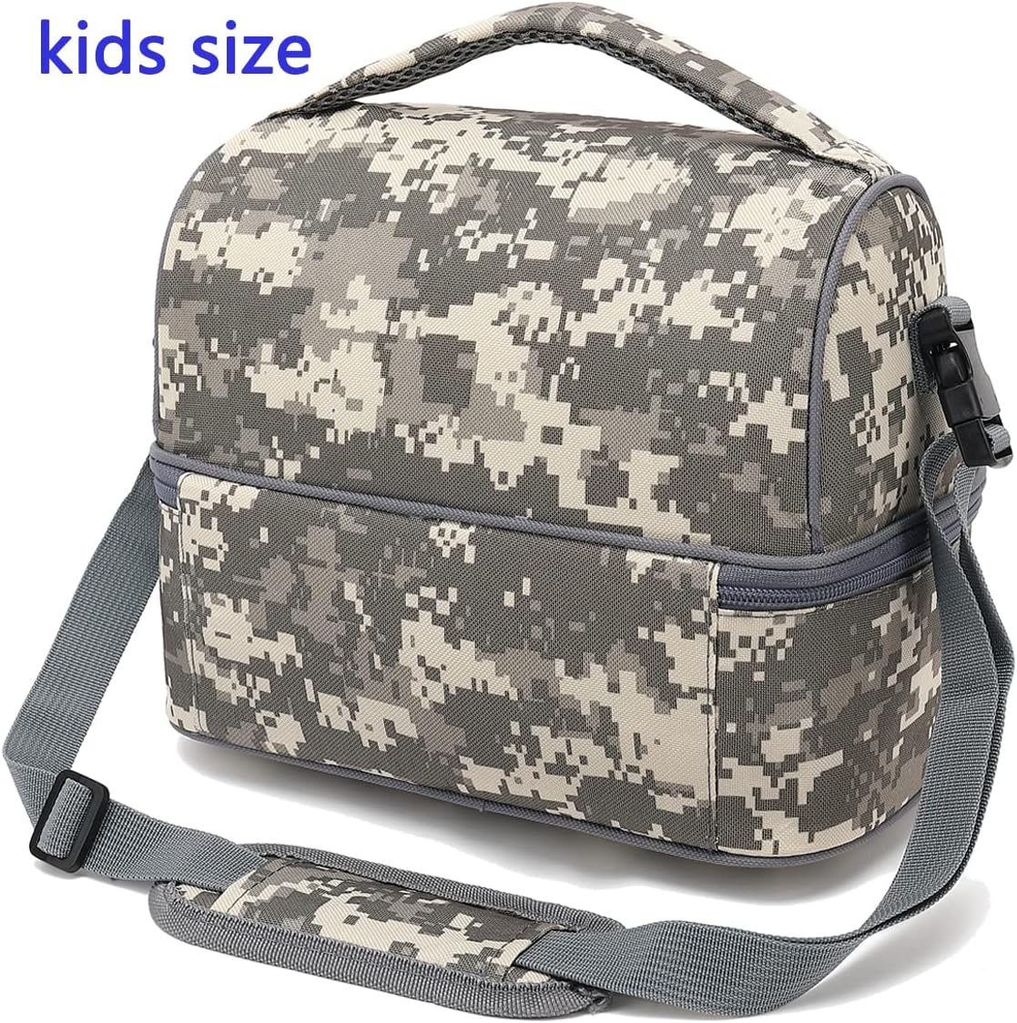 FlowFly Kids Double Decker Cooler Insulated Lunch Bag Large Tote for Boys, Girls, Men, Women, With Adjustable Strap, Digital Camo