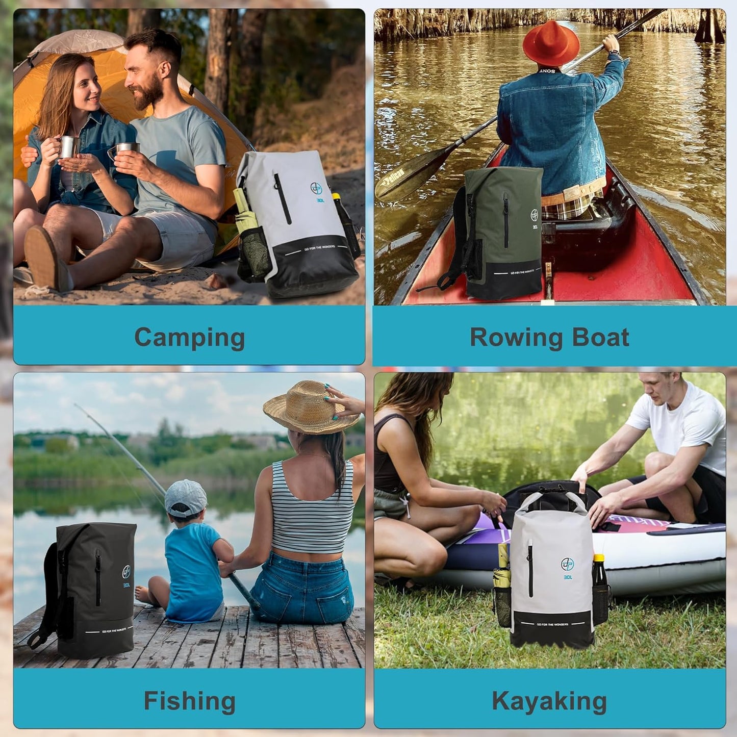UPWELL Waterproof Dry Bag 30L Boating Backpack for Travel Hiking Camping Bags for Kayaking Hiking Waterproof Bags Swimming Floating Submersible Dry Bag Green