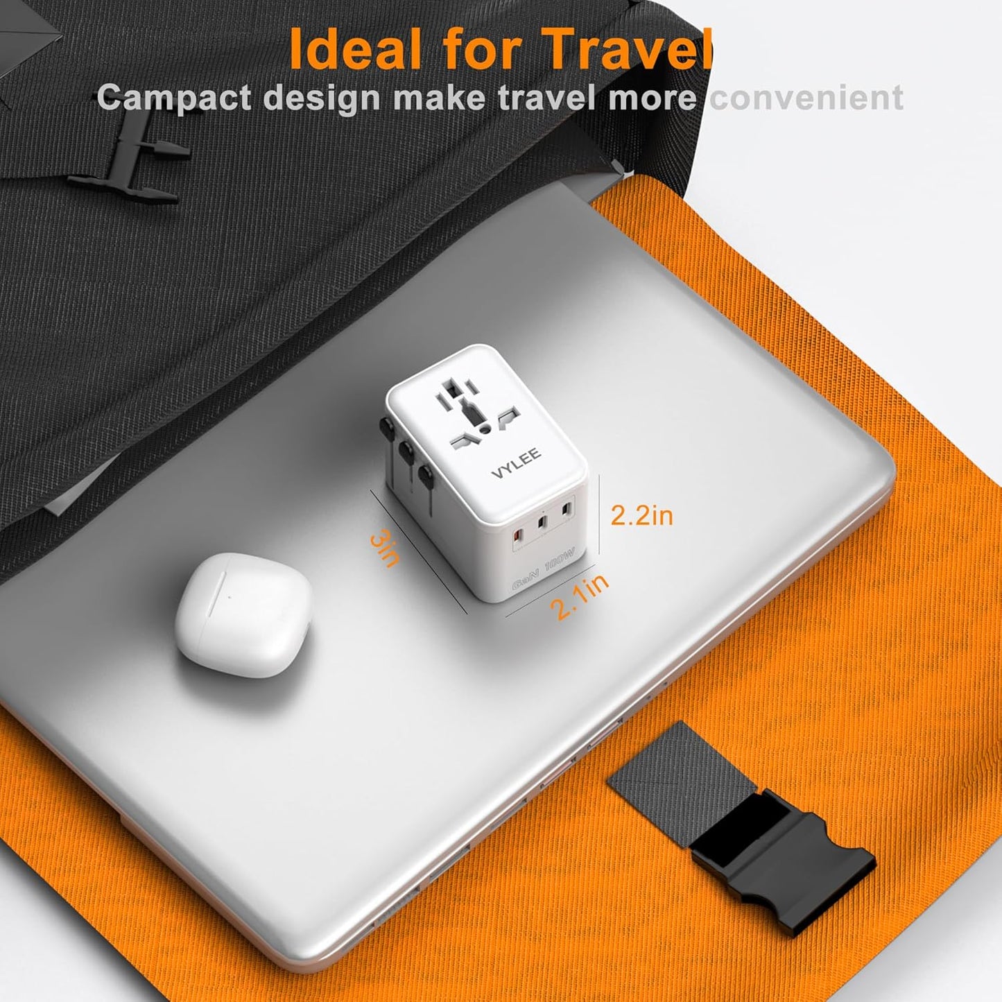 PD100W GaN Universal Travel Adapter, International Power Adapter in One, 3 USB C & 1 USB A & AC Outlet, Travel Adapter Worldwide Plug Adapter with USA EU UK AUS Plugs for Laptops,Tablets,Phones