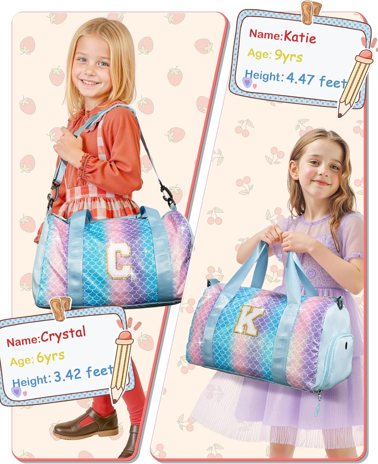 Gifts for 4 5 6 7 8 9 10 Year Old Girls-Girl Gym Bag with Shoe Compartment, Kid Personalized Weekender Overnight Bags, Initial Travel Tote with Makeup Pouch, Gift for Daughter (Letter G)