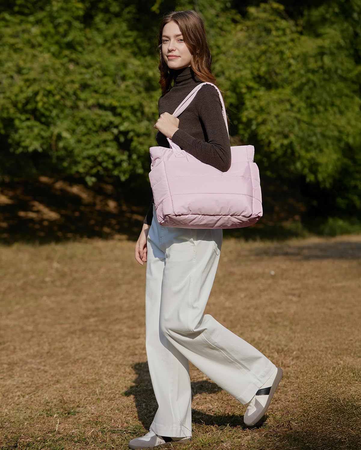 BAGSMART Tote Bag for Women, Lightweight Puffy Tote Bag with Compartments Shoulder Bag Handbag for Travel, Work, Gym,