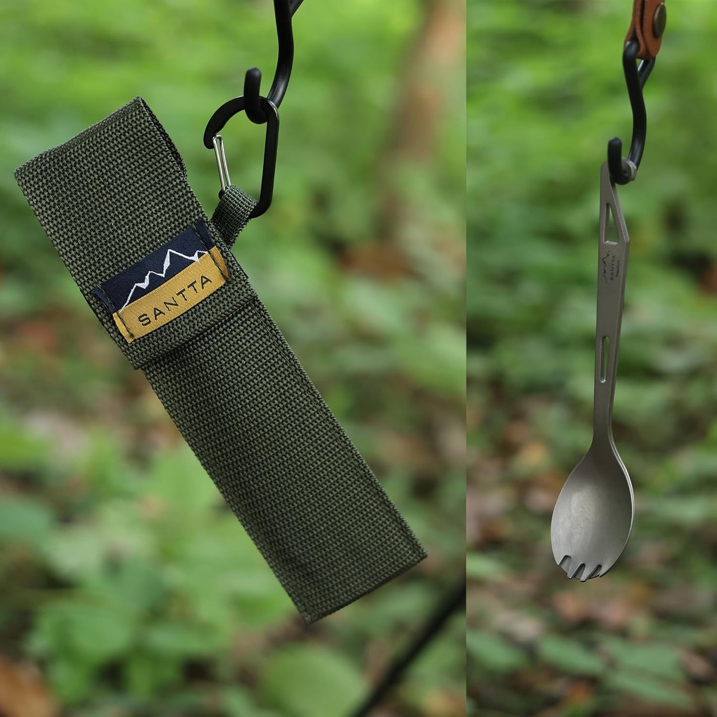 SANTTA Titanium 3-in-1 Camping Spork, Spoon, Fork & Bottle Opener Combo Utensil for Hiking and Travel