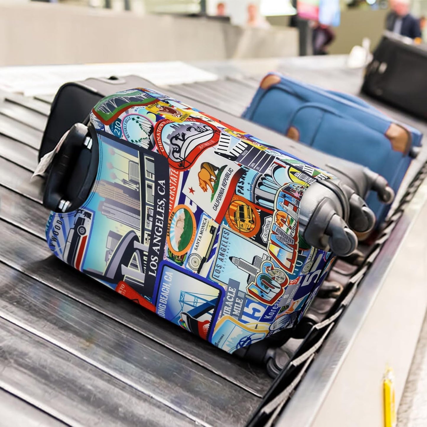 HYPER VENTURE Washable Luggage Cover - Fashion Suitcase Protector Fits 18-22 Inch Luggage (Travel Location, S)