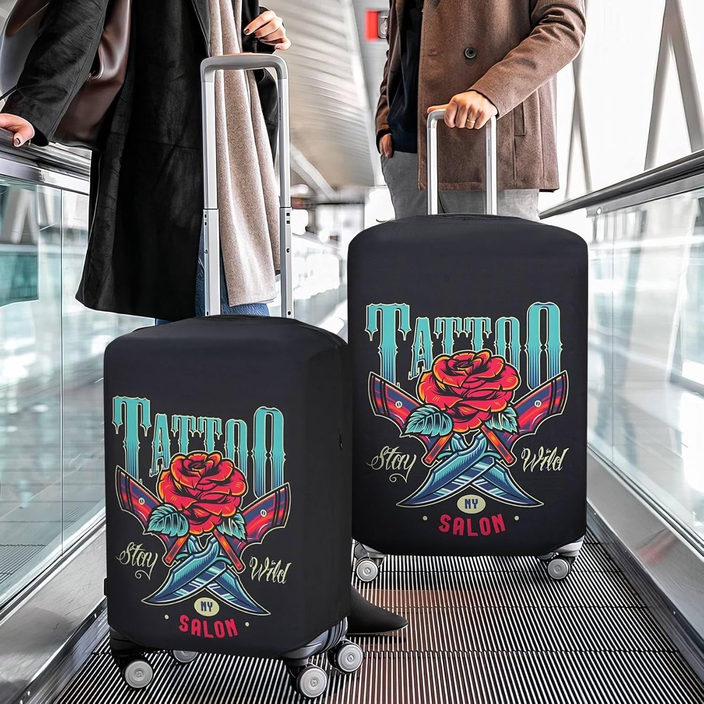 Explore Land Travel Luggage Cover Suitcase Protector Fits 31-32 Inch Case (Blade Rose, XL)