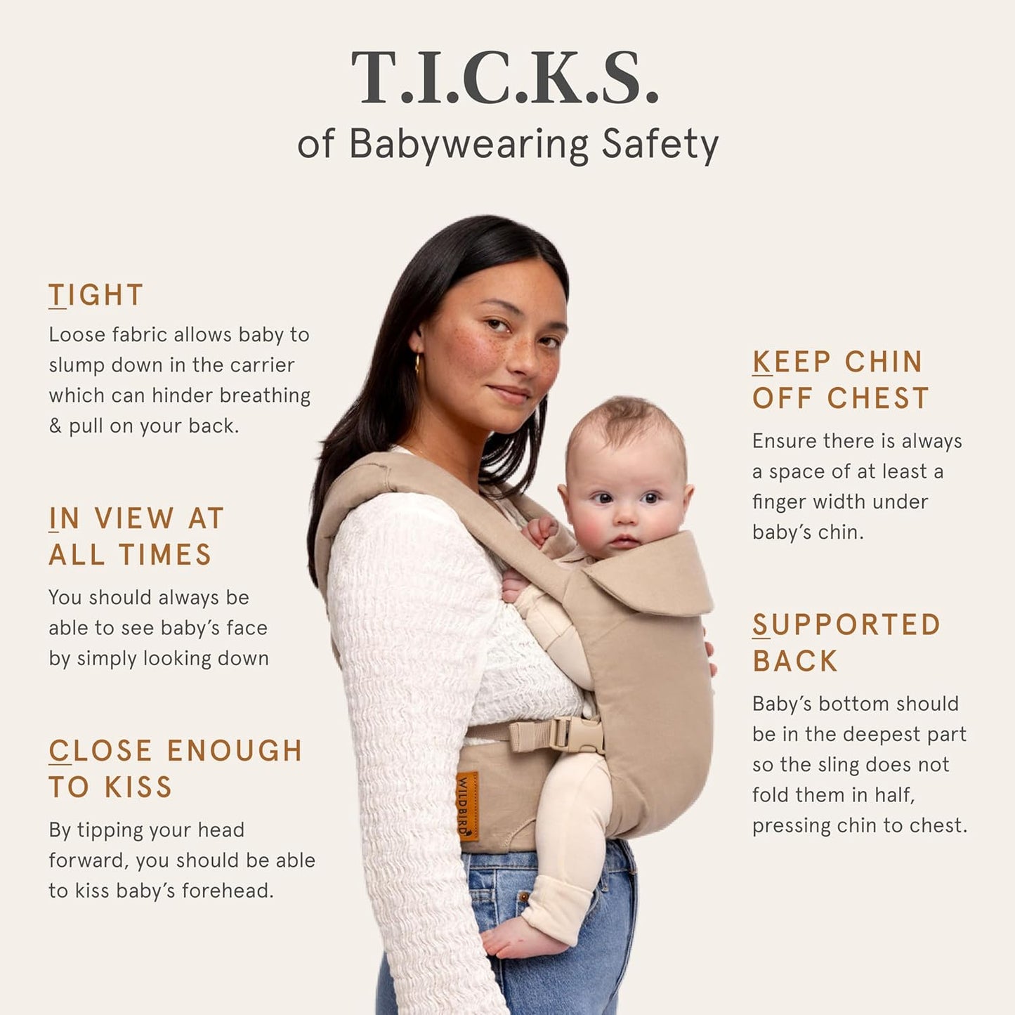 WildBird - Aerial Carrier - 7 to 45 lbs - for Moms, Dads & Caregivers - 100% Natural European Linen Fibers - Versatile & Adjustable - Small Size - Treepie Fabric (Amazon Exclusive)