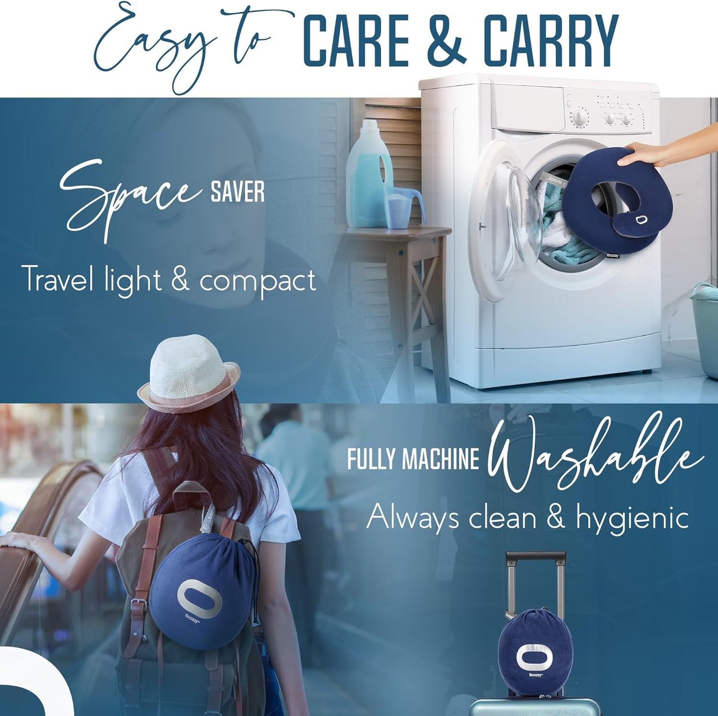 BCOZZY Organic Cotton Double Support Neck Pillow for Travel - 3 Ergonomic Positions for Head, Neck, and Chin Comfort - Ideal for Sleeping Upright on Flights, Cars, and at Home – X-Large, Navy