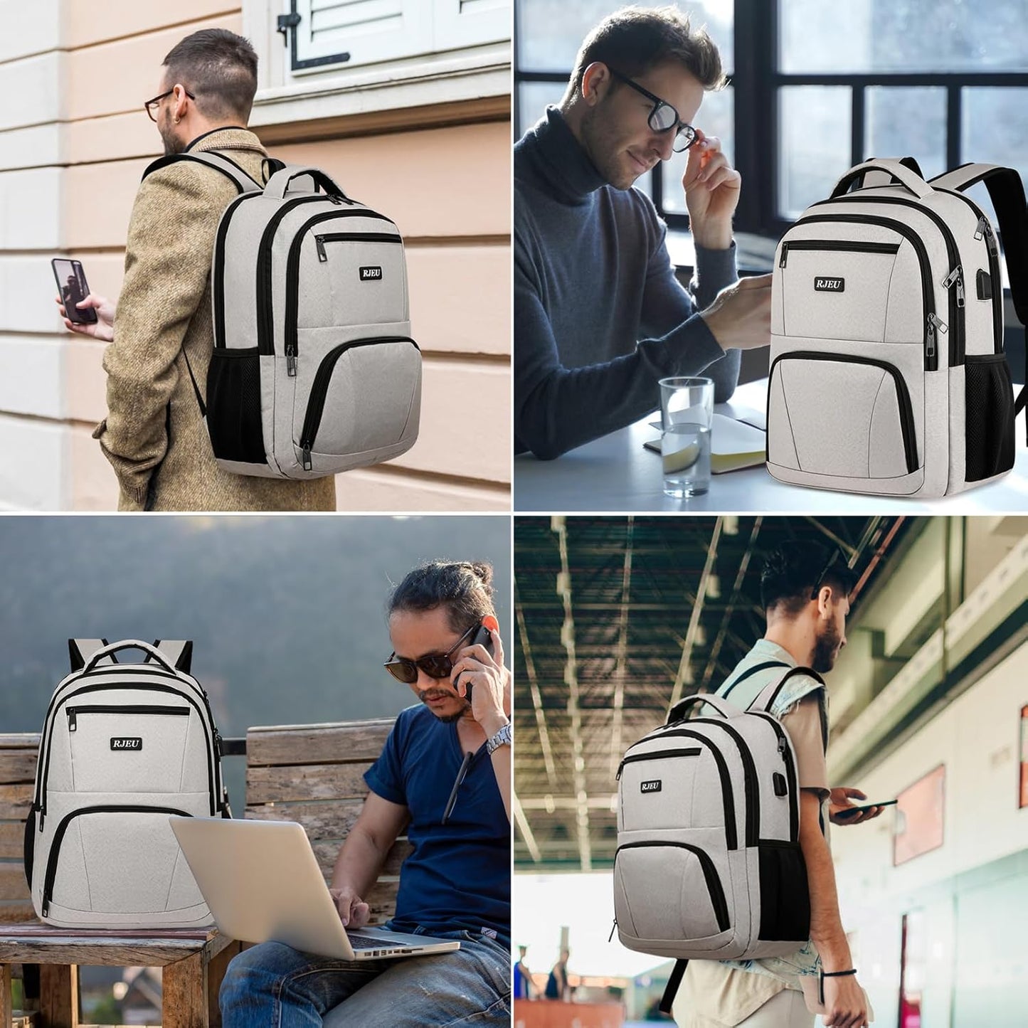 School Backpack for Teens Girls & Women, College Bookbag with 15.6 Inch Laptop Sleeve, 3 Compartments School Backpack, Ergonomic Straps - Beige