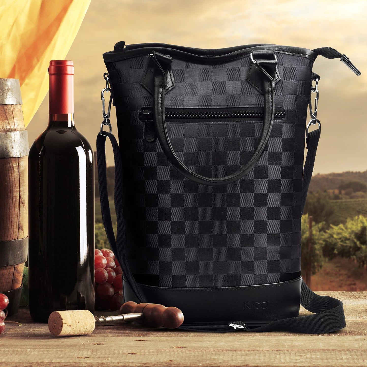 Tirrinia Insulated Wine Gift Carrier Tote - Travel Padded 2 Bottle Wine/Champagne Cooler Bag for Portable Wine Bottle Carrying Case, Women Men Wine Party Bag for Event,BYOB,Beach, Gift for Wine