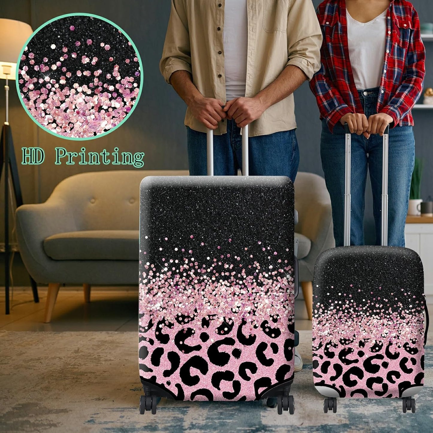 Luggage Cover Plus - Pink Leopards Travel Suitcase Cover for 26-28 inch Luggage (L) with Concealed Zipper, Washable Elastic Cloth, Dustproof, Anti-Scratch