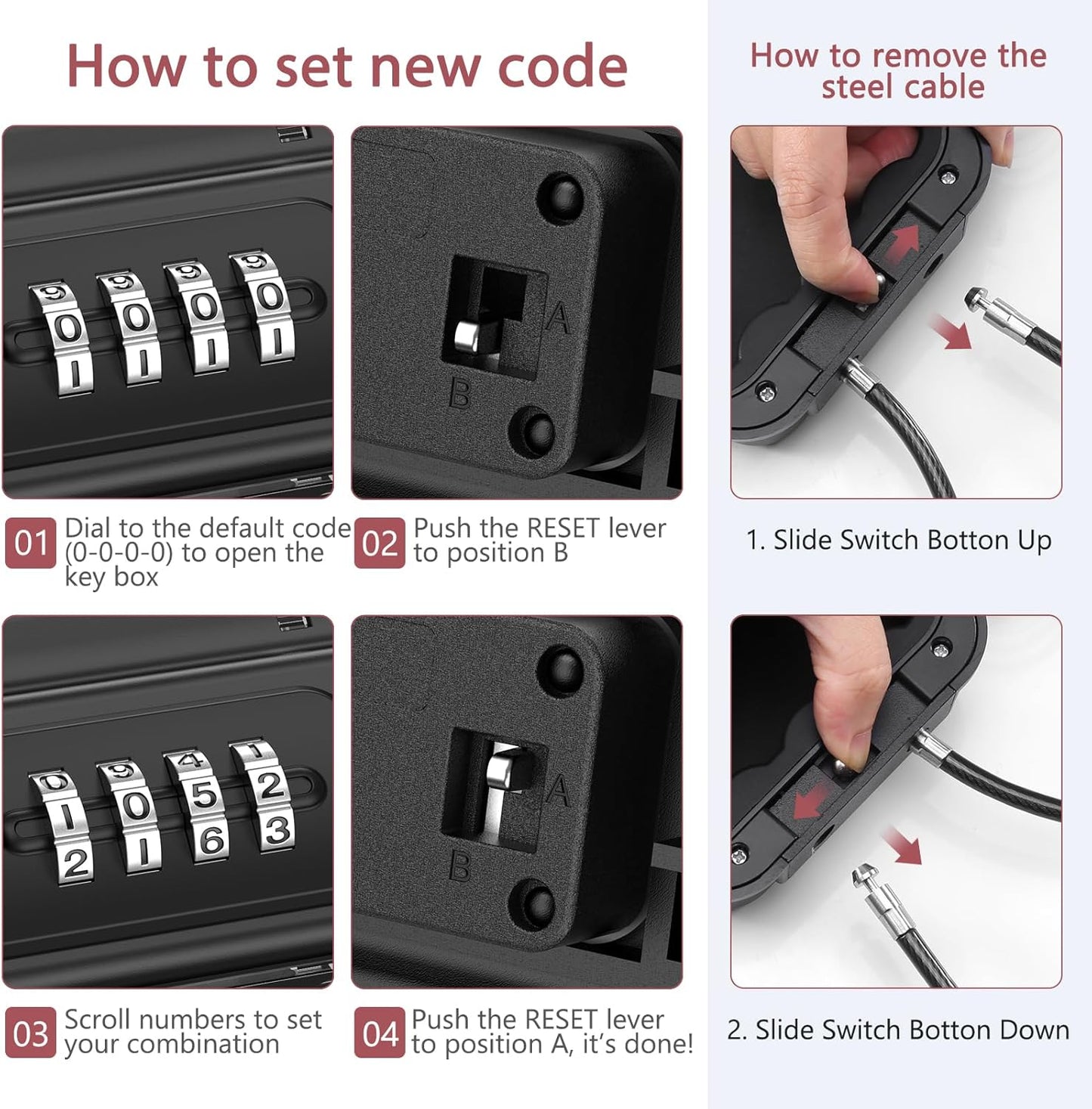LOFICOPER Portable Lock Box, Beach Security Box for Travel, Anti-Theft 4-Digit Combination Lock Box, Cash Box with Removable Wire Rope for Dorm, Gym, Travel, Hotel, Office
