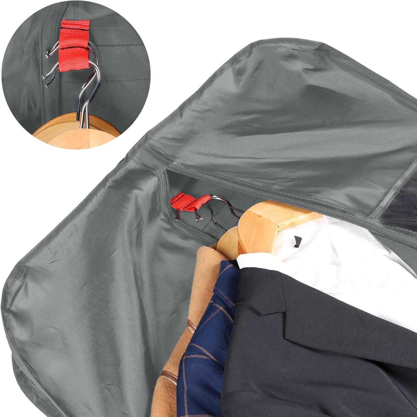 Zilink Upgraded Garment Bags for Travel Hanging Fur Coat Storage Bag Suit Bags for Men Storage with Adjustable Handles and Stable Buckles for Suit Shirts Coats Dresses, Grey