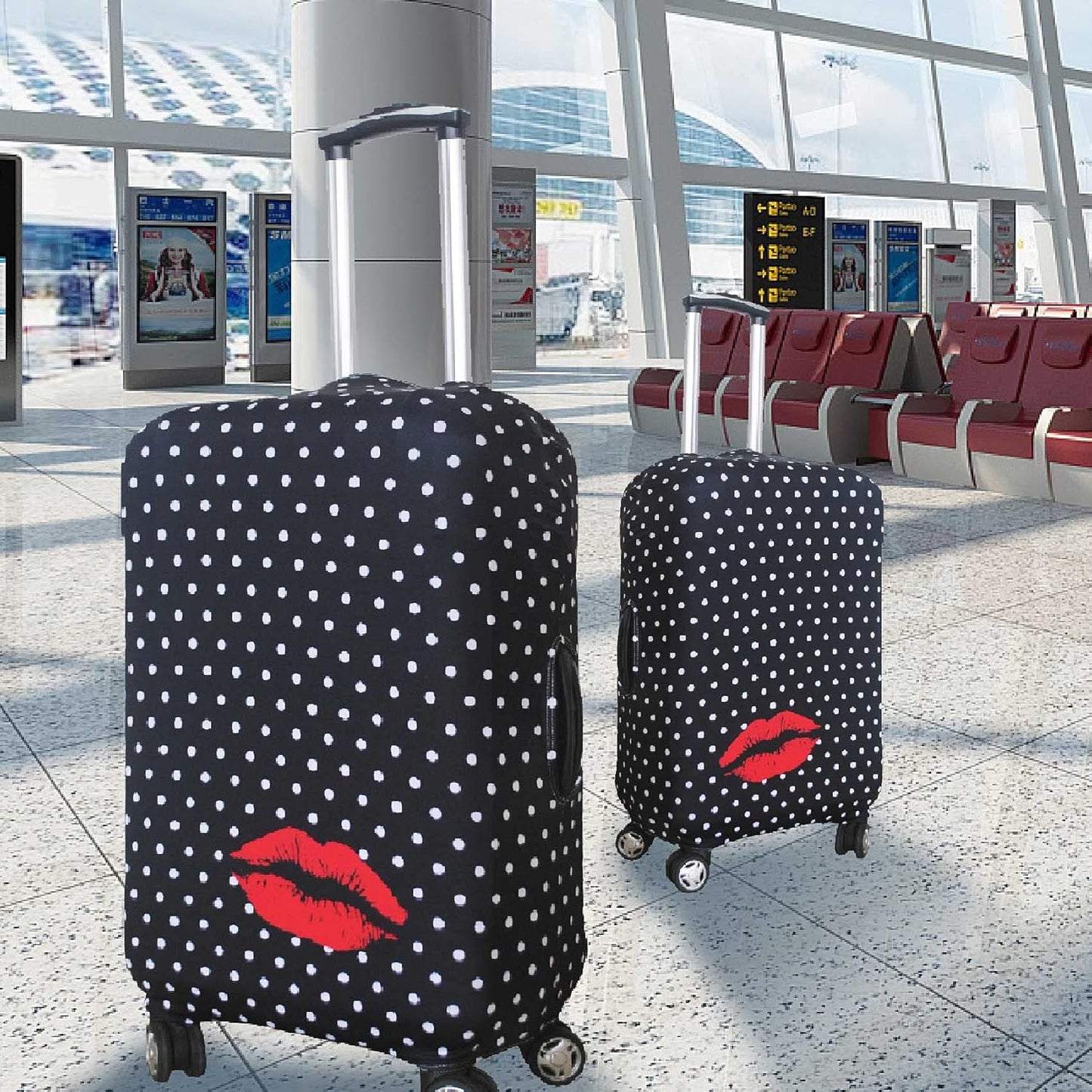 Explore Land Travel Luggage Cover Suitcase Protector Fits 23-26 Inch Case (Polkadot, M)