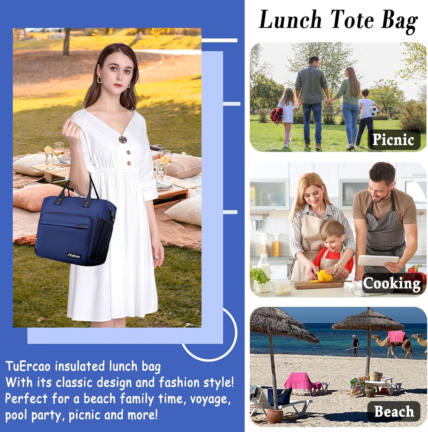 TuErCao Bule Lunch Box for Women Insulated Lunch Bag for Female Adult for Work, Lunch Cooler for Women