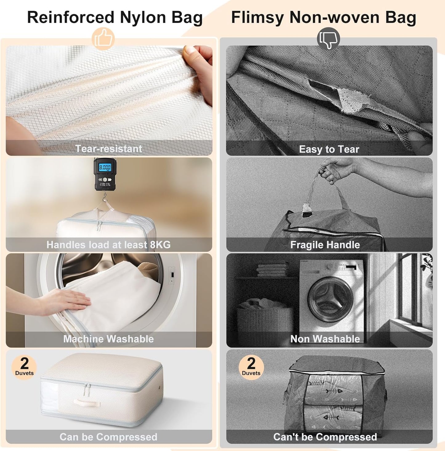 Comforter Storage Bag - Large Capacity Blanket Storage Bags 3-Layer Ultra Space Saving Self Compression Organizer, Washable Compression Bags for Storage Comforter Blanket, 4-Pack, Beige