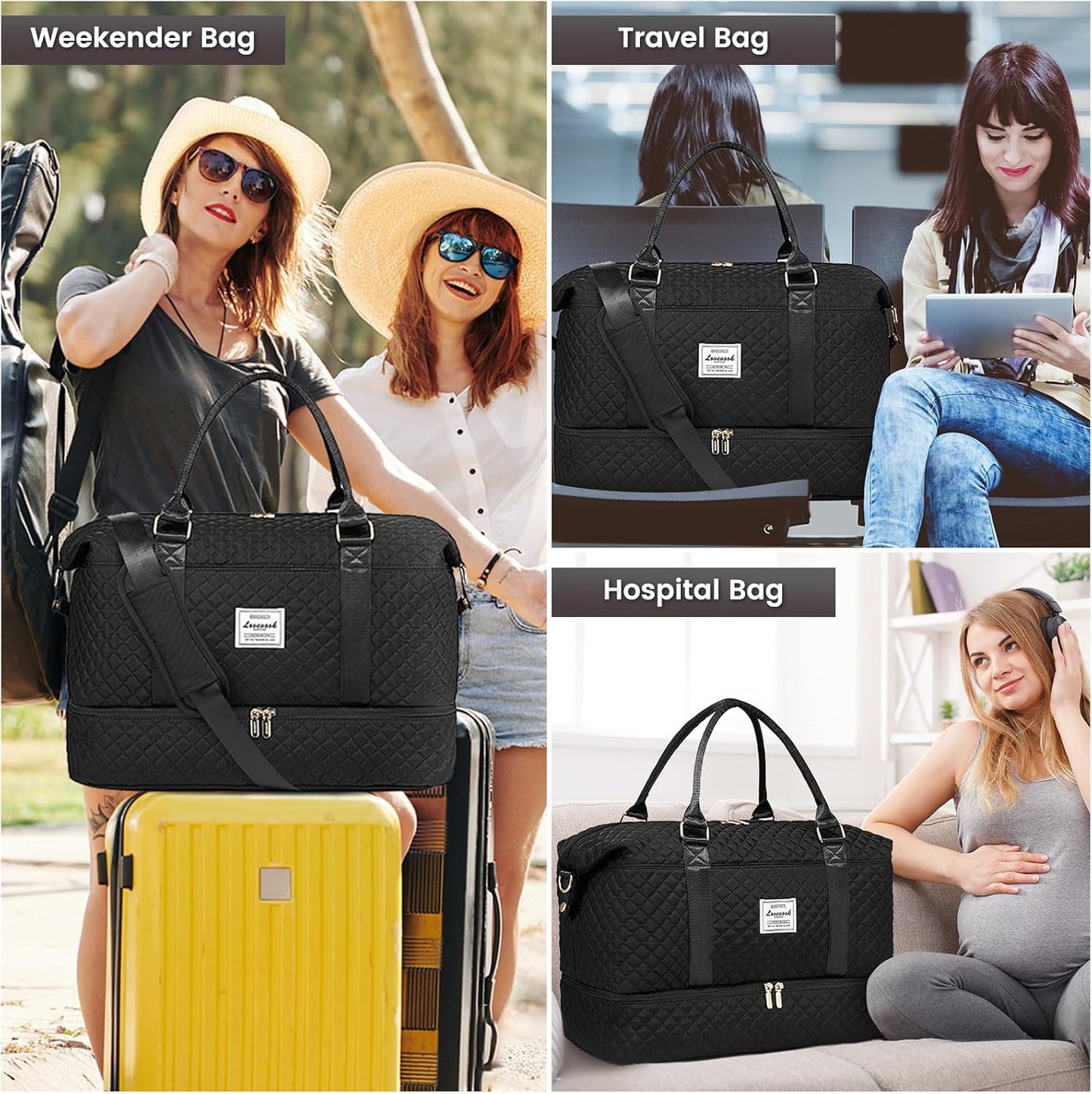 LOVEVOOK Travel Duffle Bag,Weekender Bags for Women with Shoe Compartment,Carry on Overnight Bag with Toiletry Bag,Gym Duffel Bag with Wet Pocket, Hospital Bags for Labor and Delivery