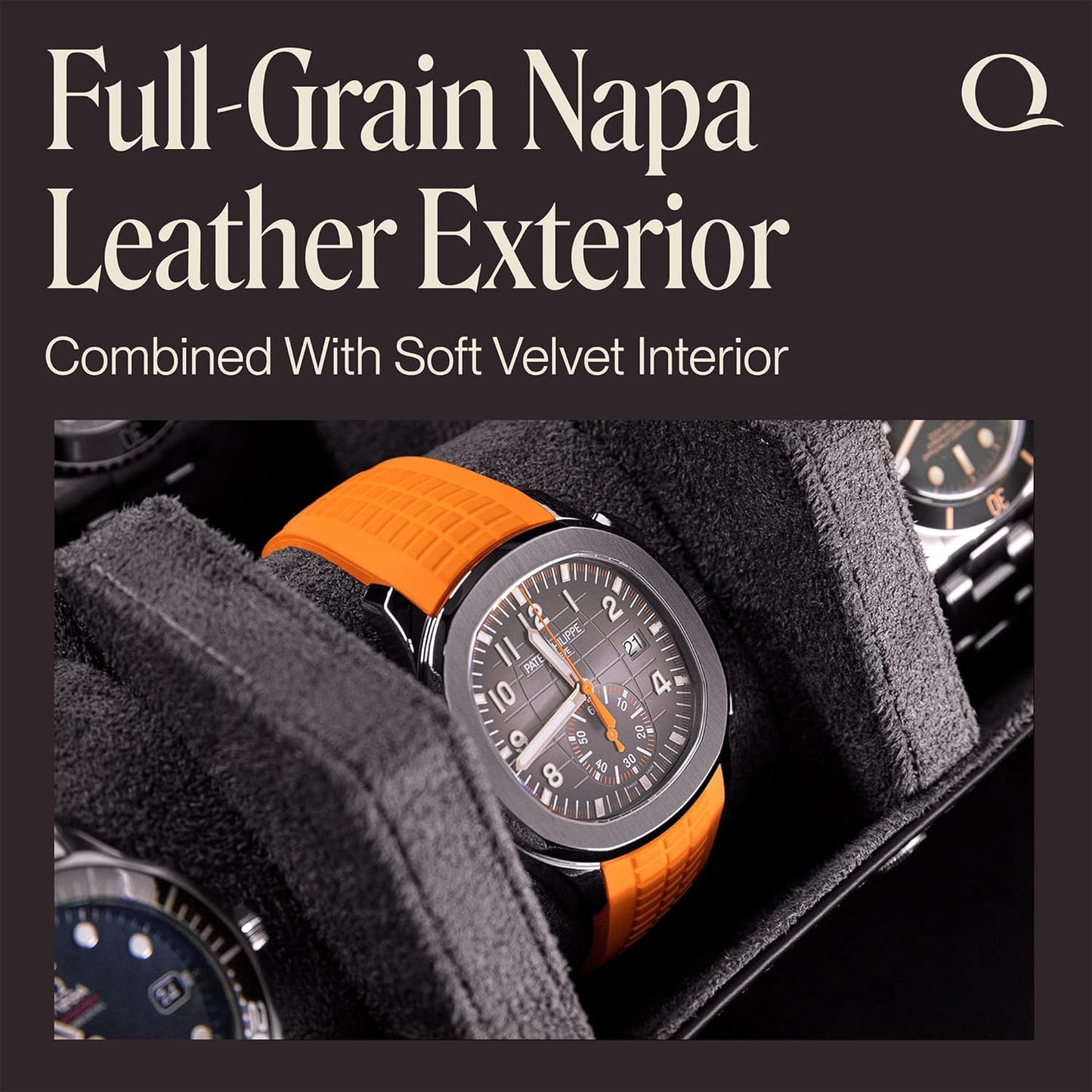 Napa Leather Watch Case for Men - Watch Roll Storage Organizer & Watch Display - Six Slot Luxury Watch Box for Home or Travel - Mens 6 Watch Holder Case (Black Charcoal)