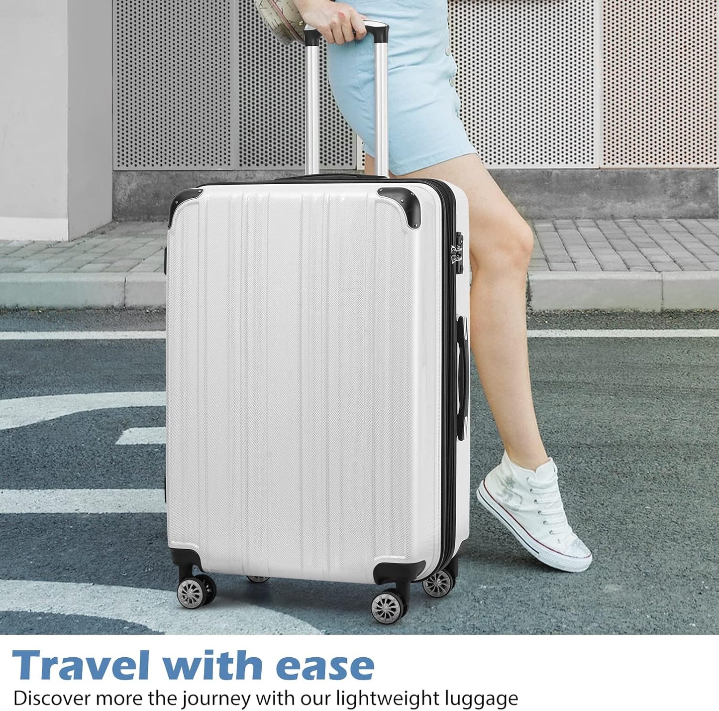 Coolife Luggage Expandable 5 Piece Sets PC+ABS Spinner Suitcase 20 inch 24 inch 28 inch (navy new)