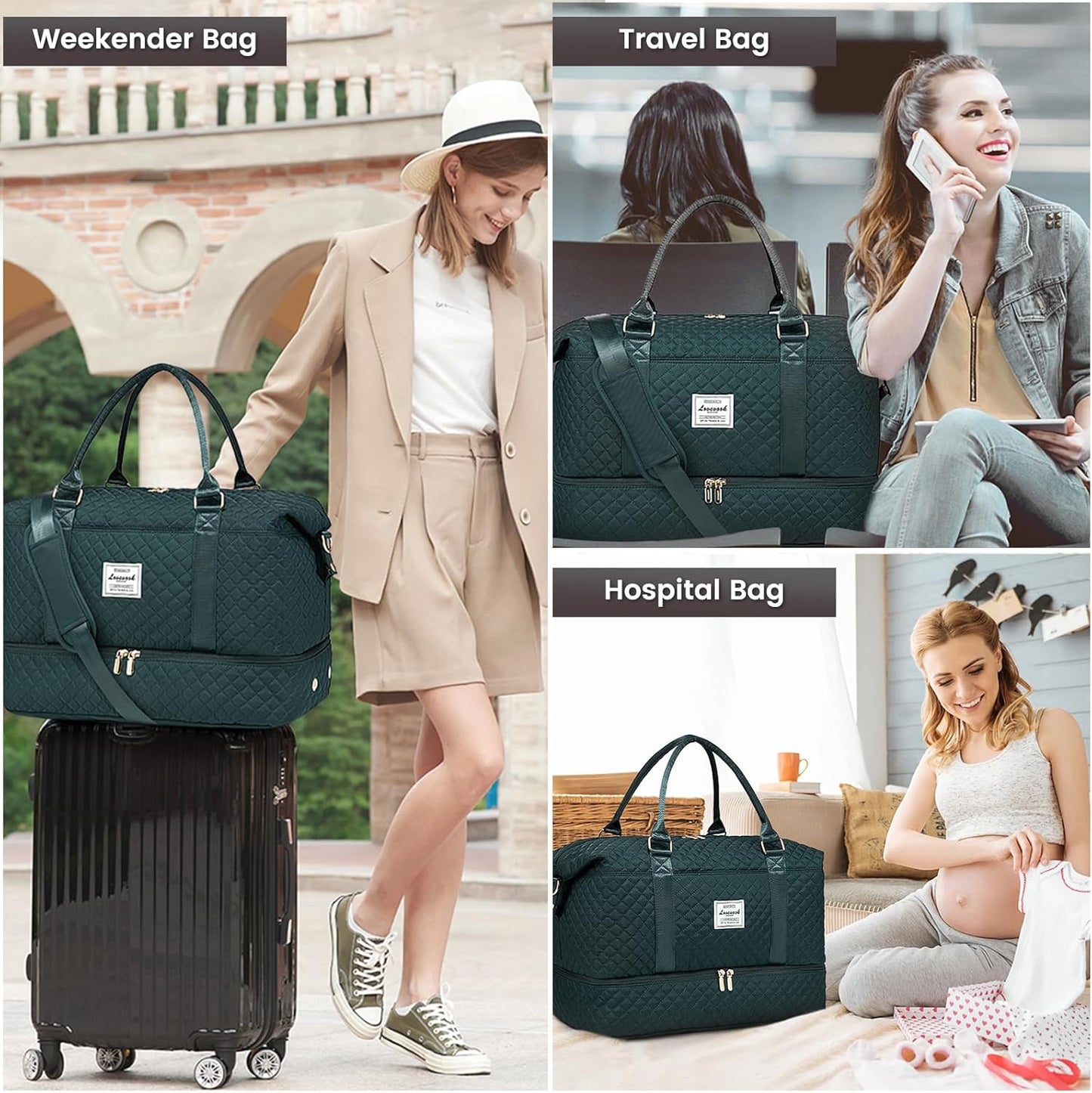 LOVEVOOK Travel Duffle Bag,Weekender Bags for Women with Shoe Compartment,Carry on Overnight Bag with Toiletry Bag,Gym Duffel Bag with Wet Pocket, Hospital Bags for Labor and Delivery