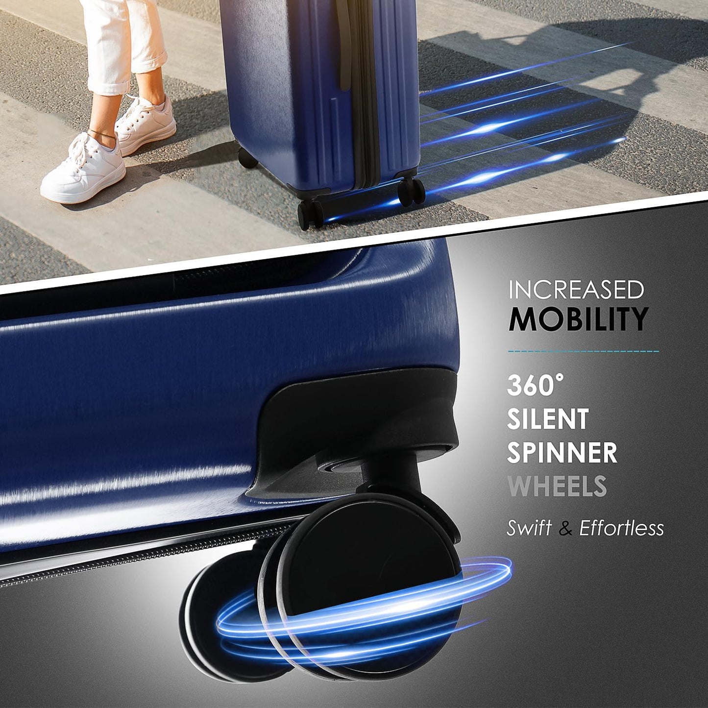 Hard Shell Luggage Sets with Spinner Wheels 4 Piece, Expandable Large Suitcases with TSA Lock, Travel Large Suitcase Set, Navy Luggage Set