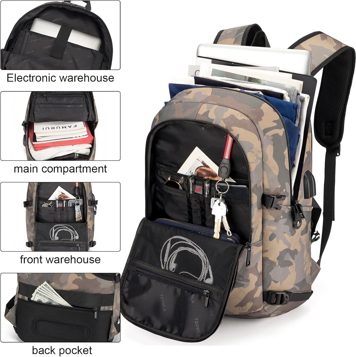 Tzowla Travel Laptop Backpack Water Resistant Anti-Theft Bag with USB Charging Port and Lock 15.6 Inch Computer Business Backpacks for Women Men Gift,Bookbag Casual Daypack