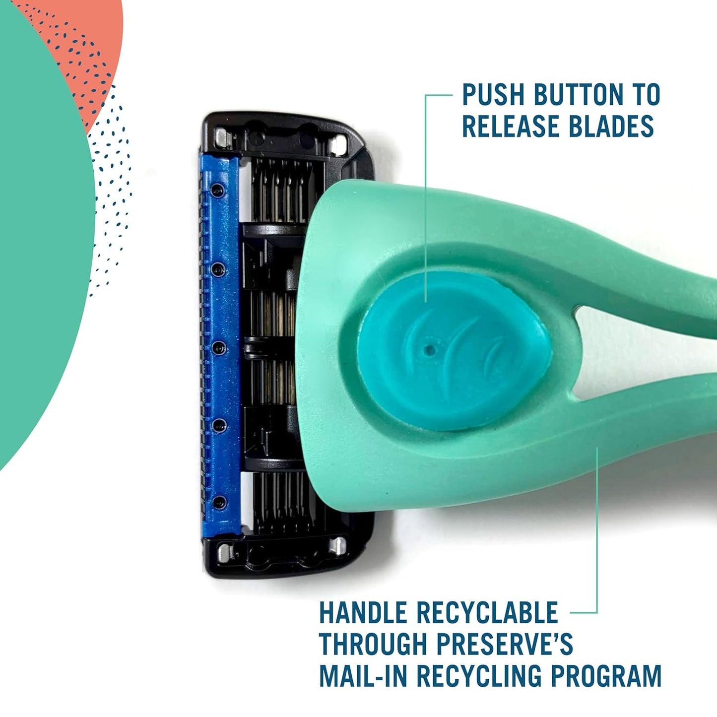 Preserve Shave 5 Razor Blades Refills - 5 Blade Razors for Men & Women - Ceramic Coated Shavers for Comfort with Aloe-Cocoa Butter Strip - Reusable Shaving Refill - 4 Pack
