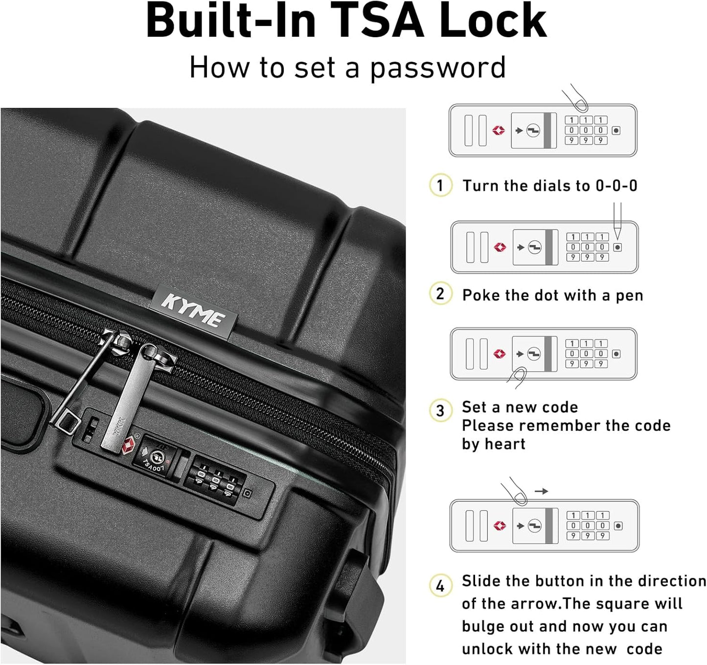 KYME Luggage Sets 3 Piece Hardshell 22in/26in/30in Suitcases with Spinner Wheels Hardside Suitcase Sets with TSA Lock Travel Rolling Luggage Set for Women Men Black