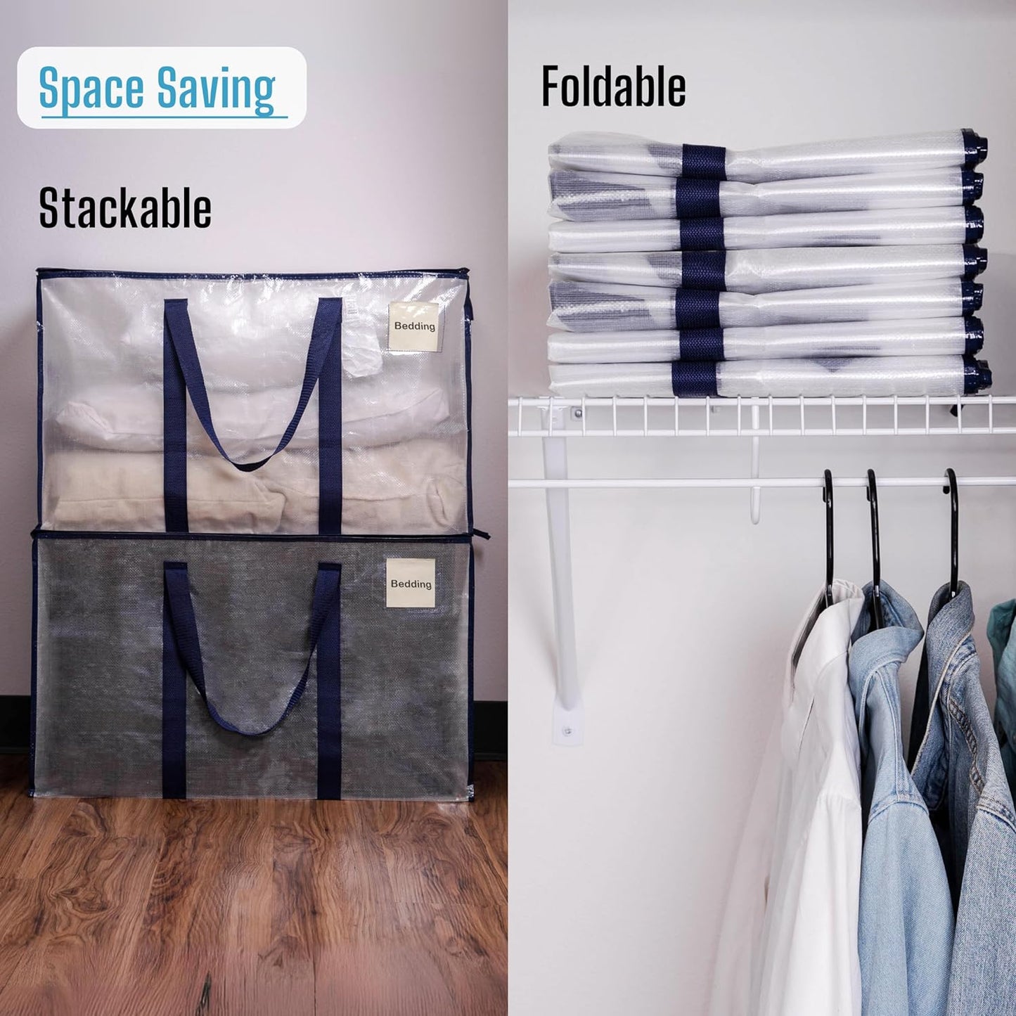 VENO 4 Pack Moving Bags, Heavy Duty, Moving Boxes Alternative, Packing Storage Supplies for Dorm Room Essentials with Zipper for Clothes, Extra Large Totes for Packaging (Clear, 4 Pack)