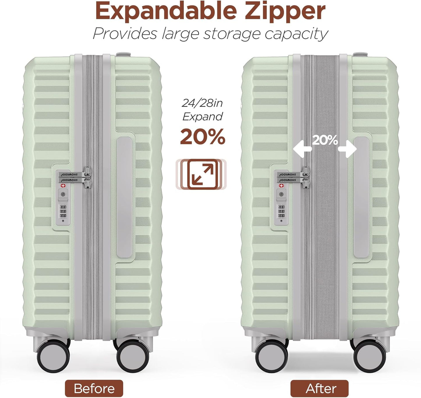 SHOWKOO Luggage Sets 3 Piece Hardside Expandable Suitcase with Double Spinner Wheels Tsa Lock Cyan (20in/24in/28in)