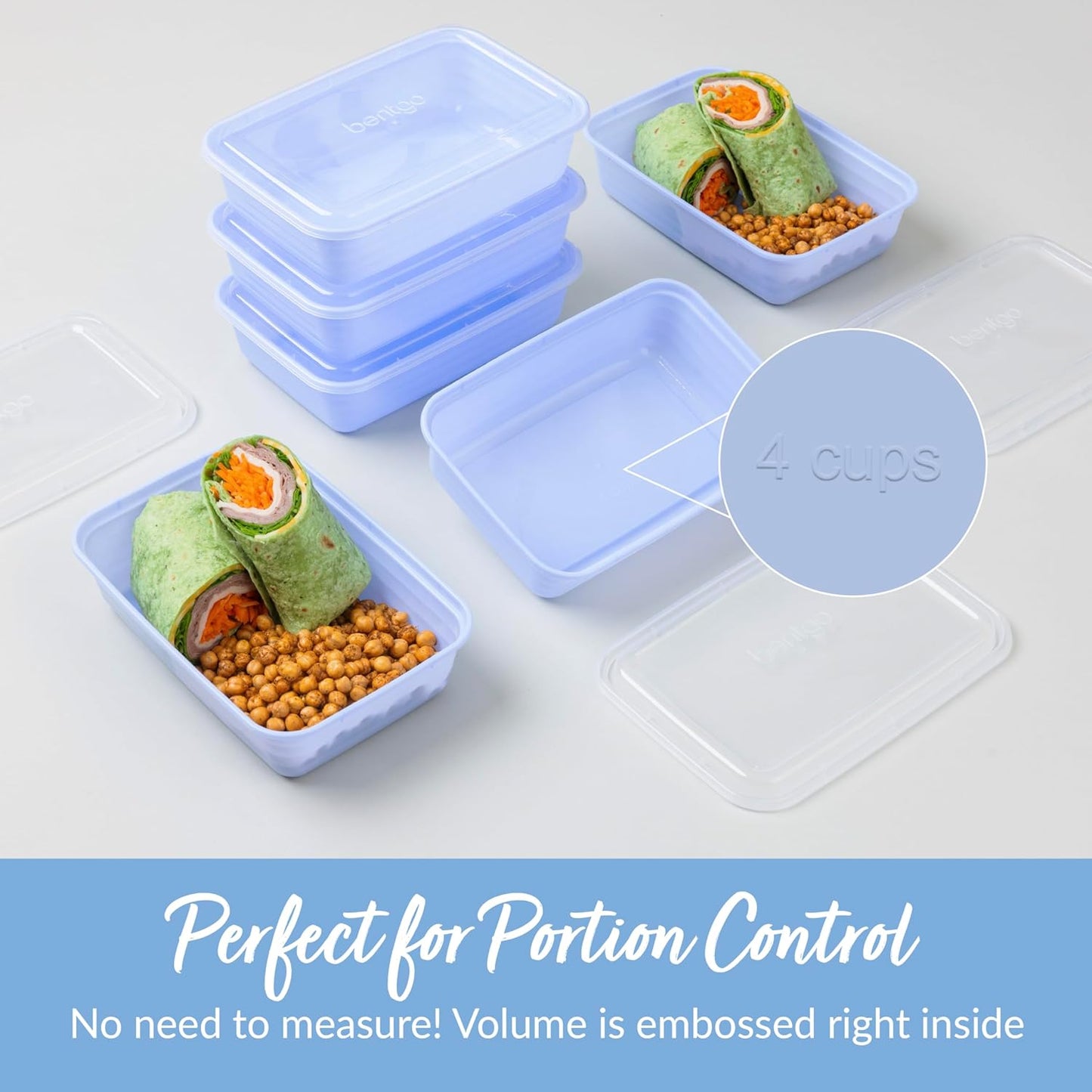 Bentgo 20-Piece Lightweight, Durable, Reusable BPA-Free 1-Compartment Containers - Microwave, Freezer, Dishwasher Safe - Periwinkle