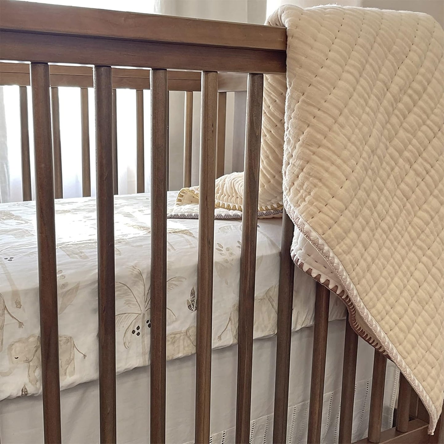 Crane Baby Safari Nursery Decor Crib Sheet, 100% Cotton Fitted Sheet for Standard Mattress 28in X 52in, Breathable Toddler Bed Sheet for Boys and Girls