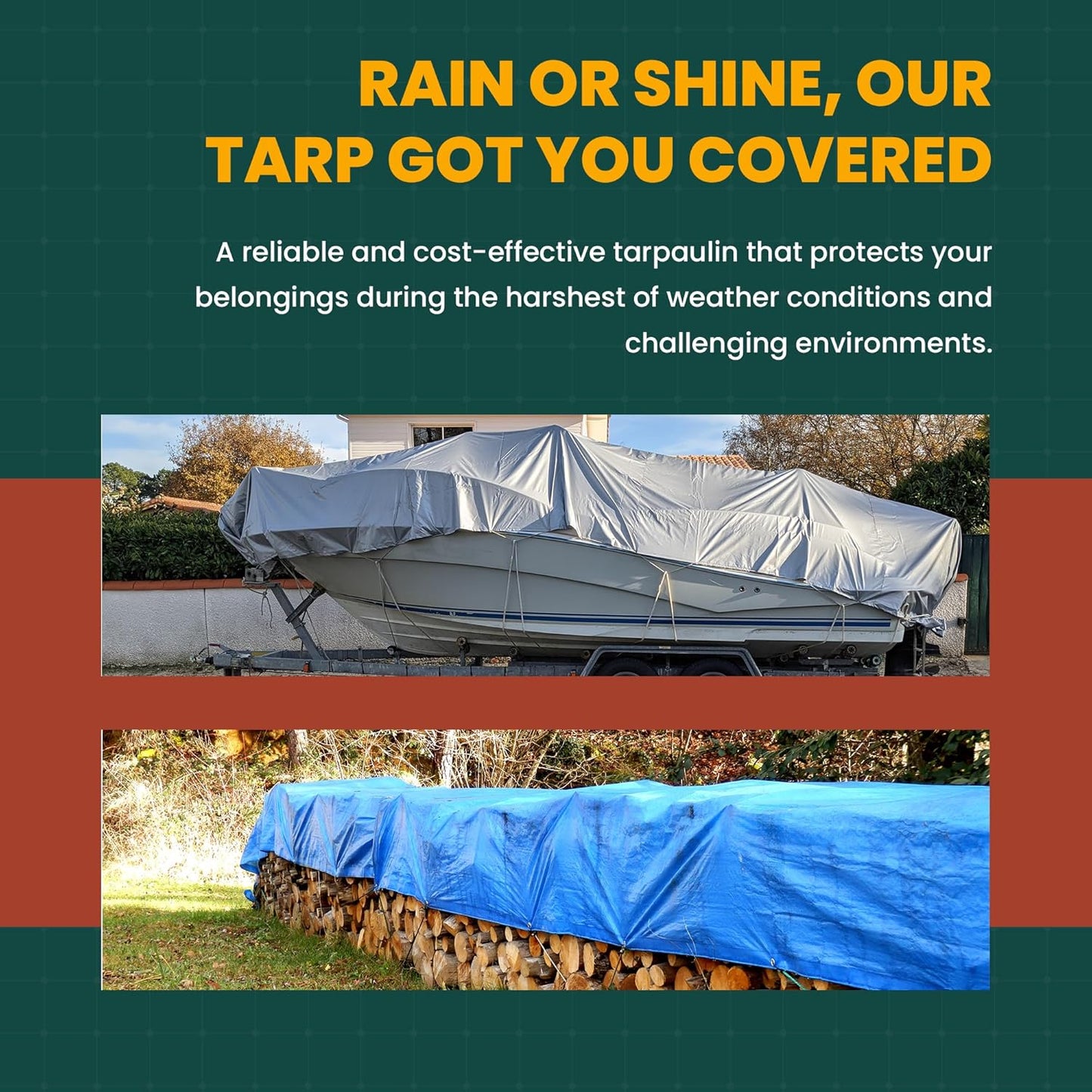 Large Waterproof Tarp - Heavy Duty 10 Mil Thick Poly Tarpaulin Ideal for Canopy Tents, Boats, RV or Pool Covers - Multipurpose Protective Tarps with Grommets for Indoor and Outdoor Use | 20' x 30'