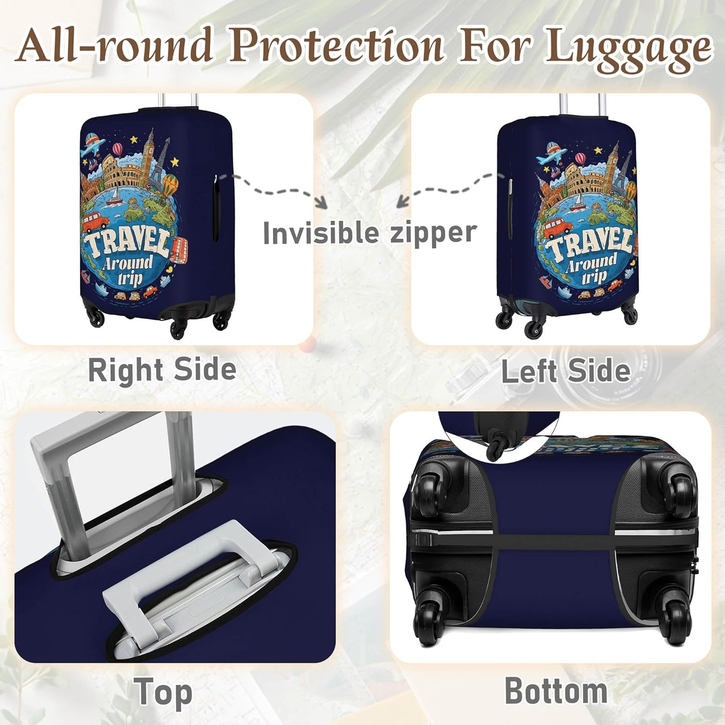 Luggage Cover, Travel Suitcase Covers, Elastic Suitcase Protective Cover, Scratchproof Luggage Protector, Washable Dustproof Trolley Case Protector Fit 22-28 Inch (word, L(25-28inch suitcase))
