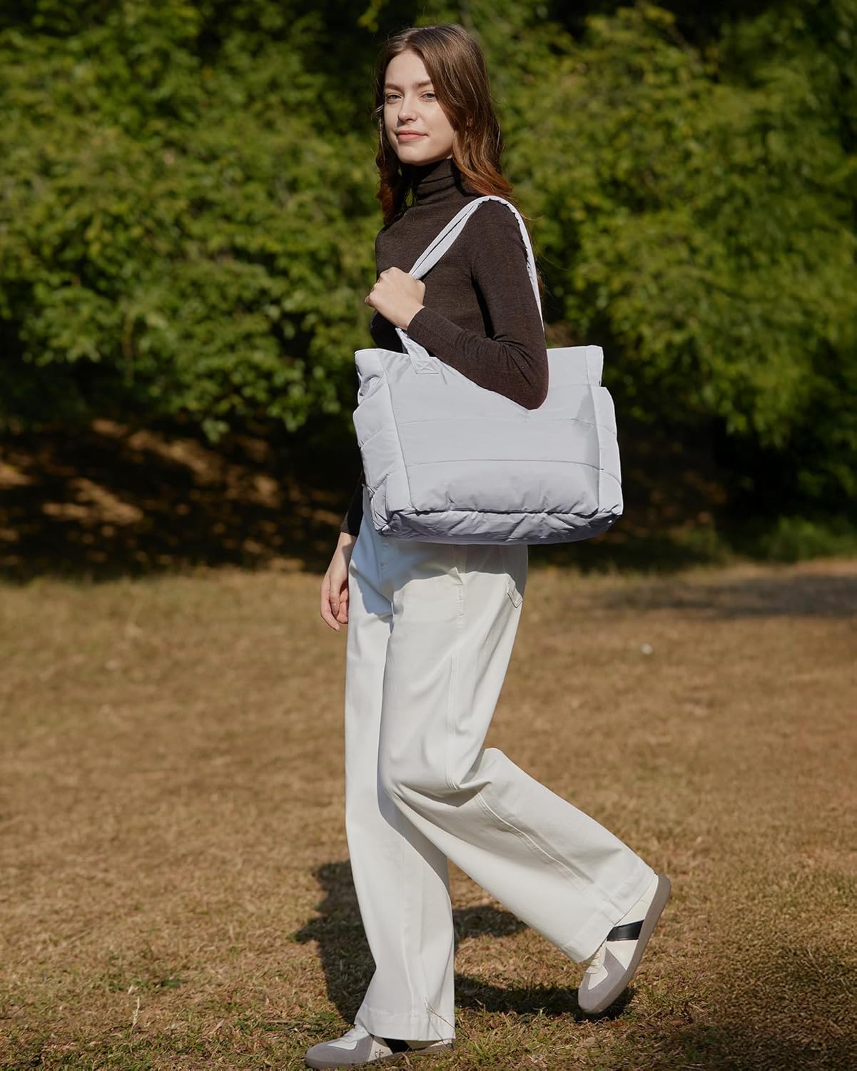 BAGSMART Tote Bag for Women, Lightweight Puffy Tote Bag with Compartments Shoulder Bag Handbag for Travel, Work, Gym,