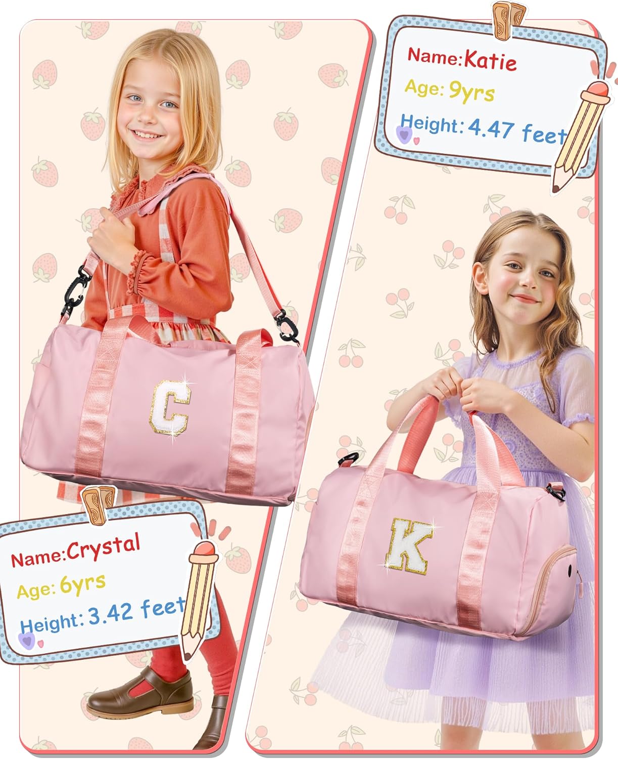 8 Year Old Girl Birthday Gift -Girl Gym Bag with Shoe Compartment, Kid Gymnastics bag, Initial Cheer Bags with Makeup Pouch, Valentines Day Gift for Girls Toddler(Letter R)