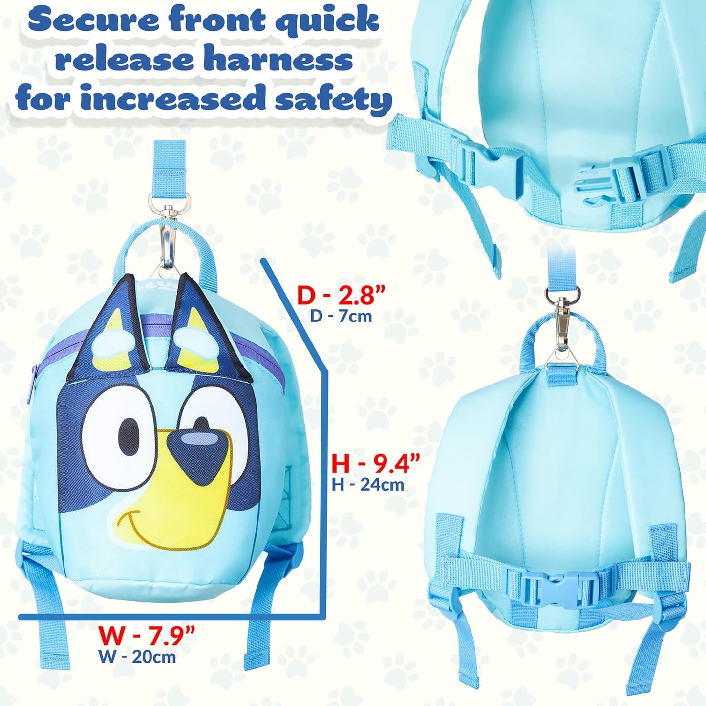 Bluey Backpack with Toddler Safety Harness for Kids Daycare Bag Backpack with Leash Preschool Outdoor Travel Gifts for Kids (Blue)