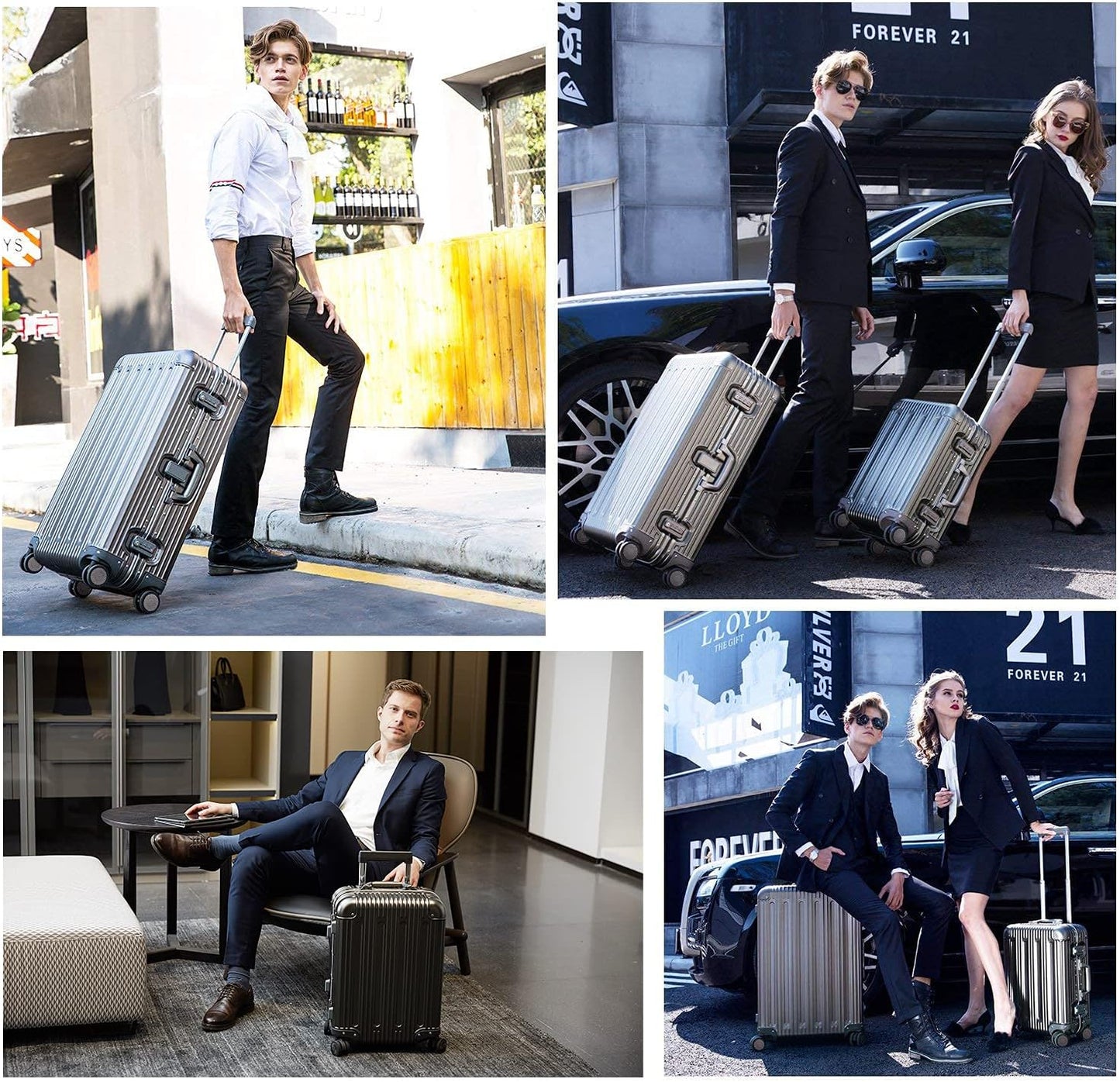 TRAVELKING All Aluminum Luggage Zipperless Hard Shell Suitcase with TSA Lock Spinner Wheels Lightweight Metal Alloy Suitcases (Grey, 28 inch)