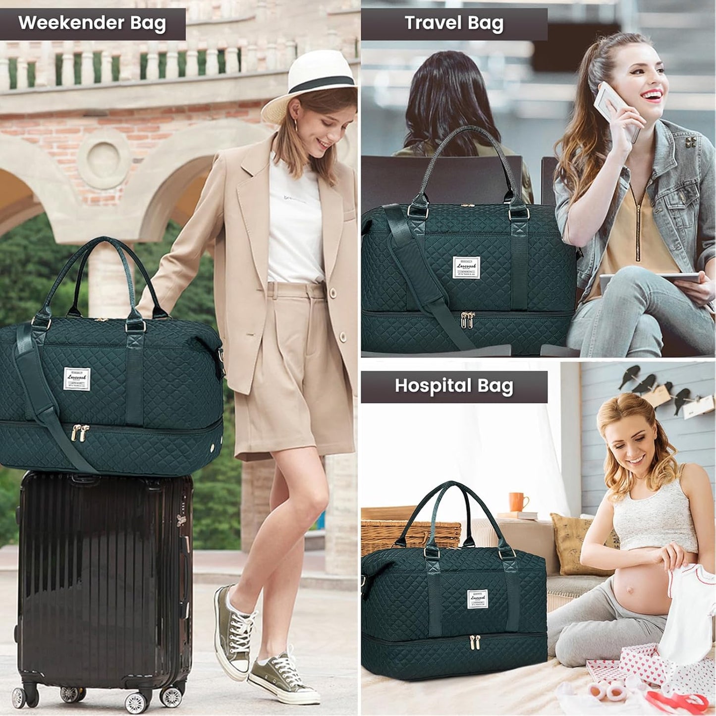 LOVEVOOK Travel Duffle Bag,Weekender Bags for Women with Shoe Compartment,Carry on Overnight Bag with Toiletry Bag,Gym Duffel Bag with Wet Pocket, Hospital Bags for Labor and Delivery