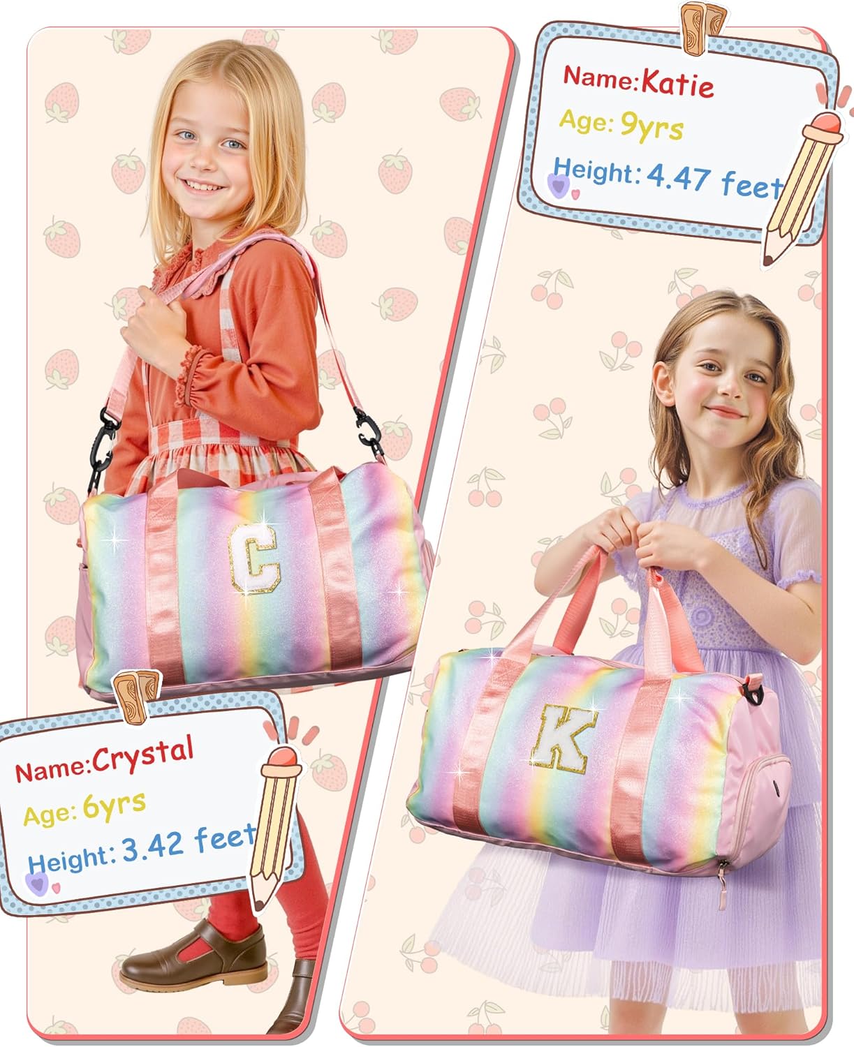 Gifts for 4 5 6 7 8 9 10 Year Old Girls-Girl Gym Bag with Shoe Compartment, Kid Personalized Weekender Overnight Bags, Initial Travel Tote with Makeup Pouch, Gift for Daughter (Letter G)