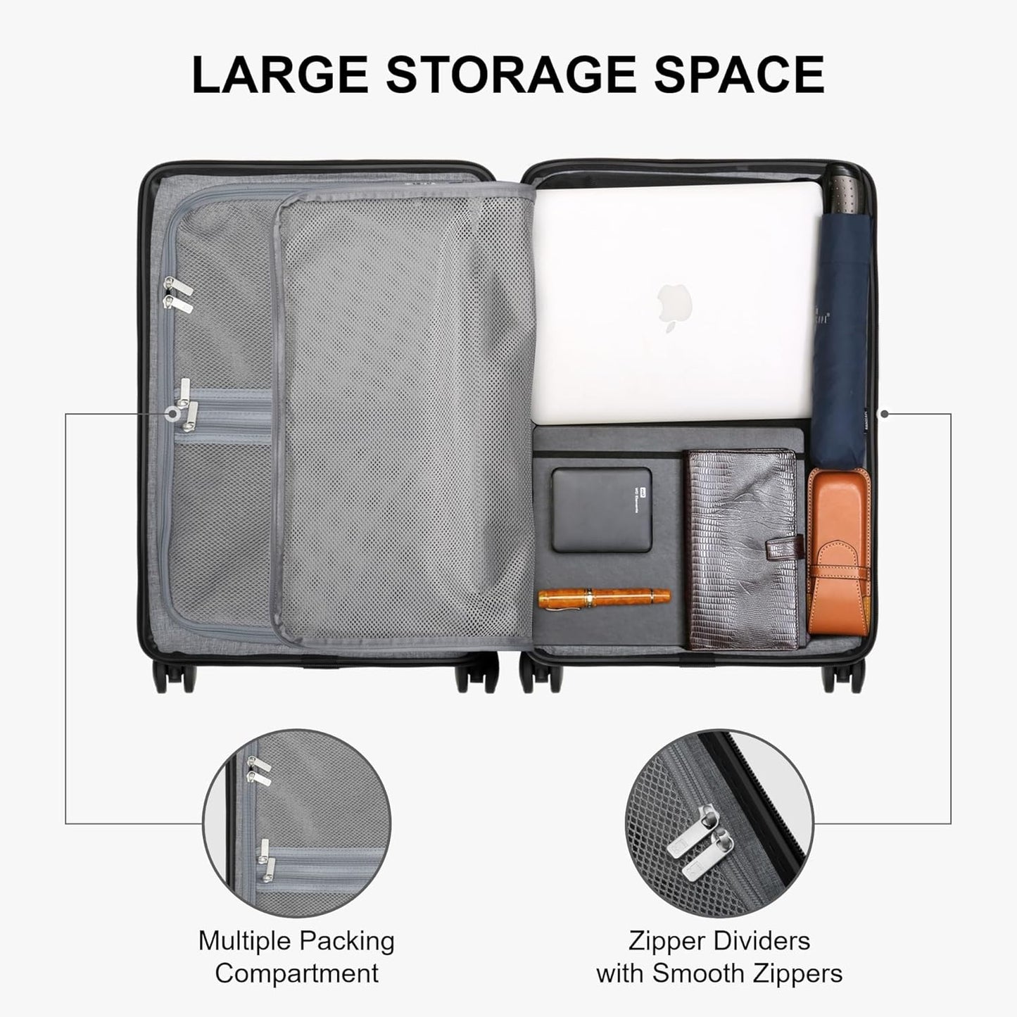 LEVEL8 Elegance Carry-on Suitcase, 20 Inch Carry on Luggage, Hardside Large Suitcases with Wheels, Tavel Bag with Tsa Lock,Blue Grey