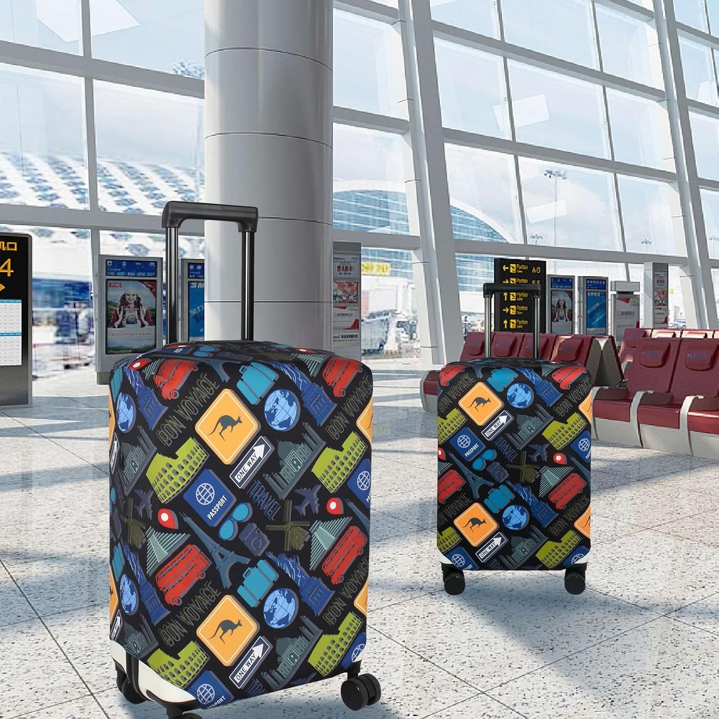 Explore Land Travel Luggage Cover Suitcase Protector Fits 18-22 Inch Case (Bon Voyage, S)