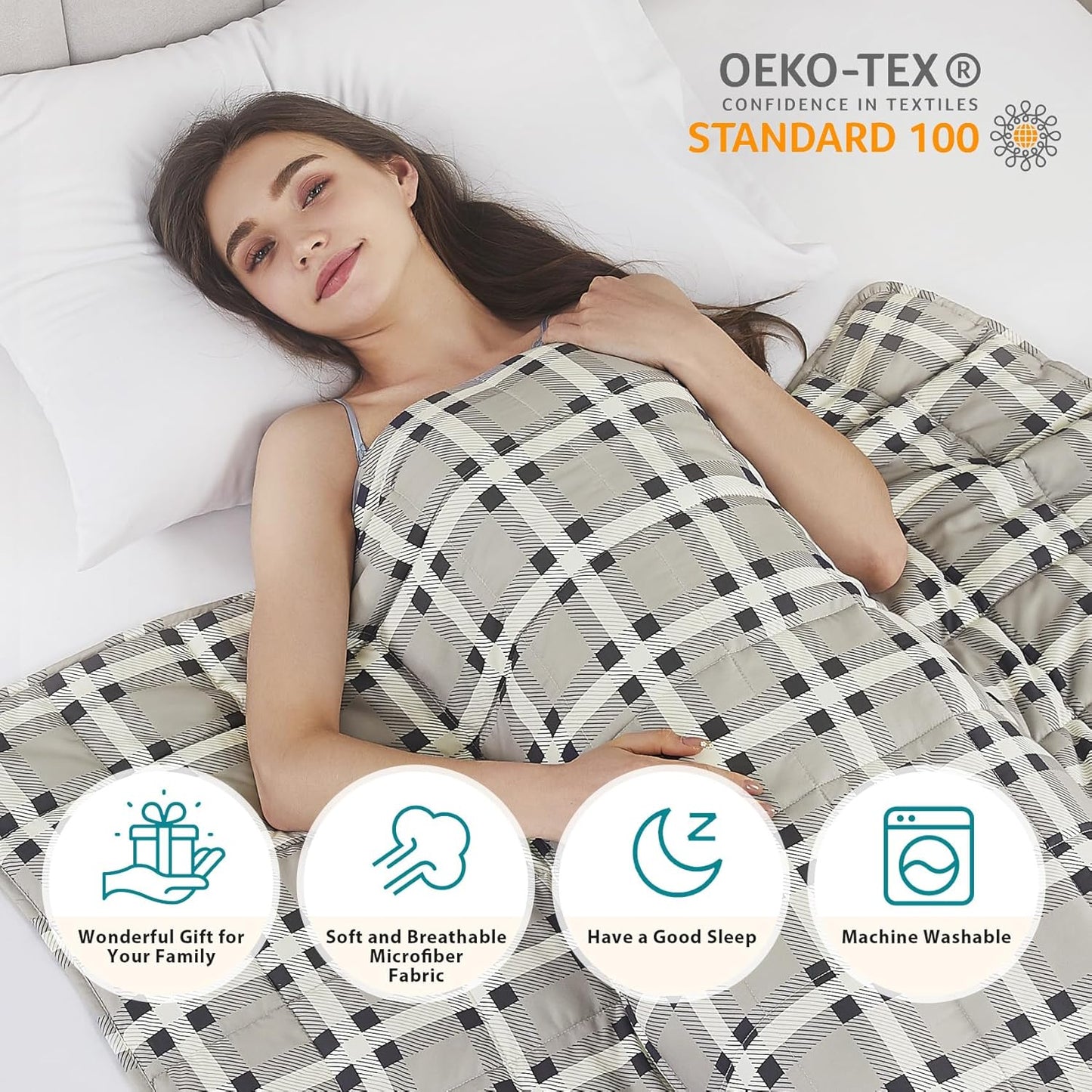 L'AGRATY Weighted Blanket - 60"x80" 15lbs Cooling Breathable Heavy Blanket Microfiber Material with Glass Beads for Adult All-Season Summer Fall Winter Soft Thick Comfort