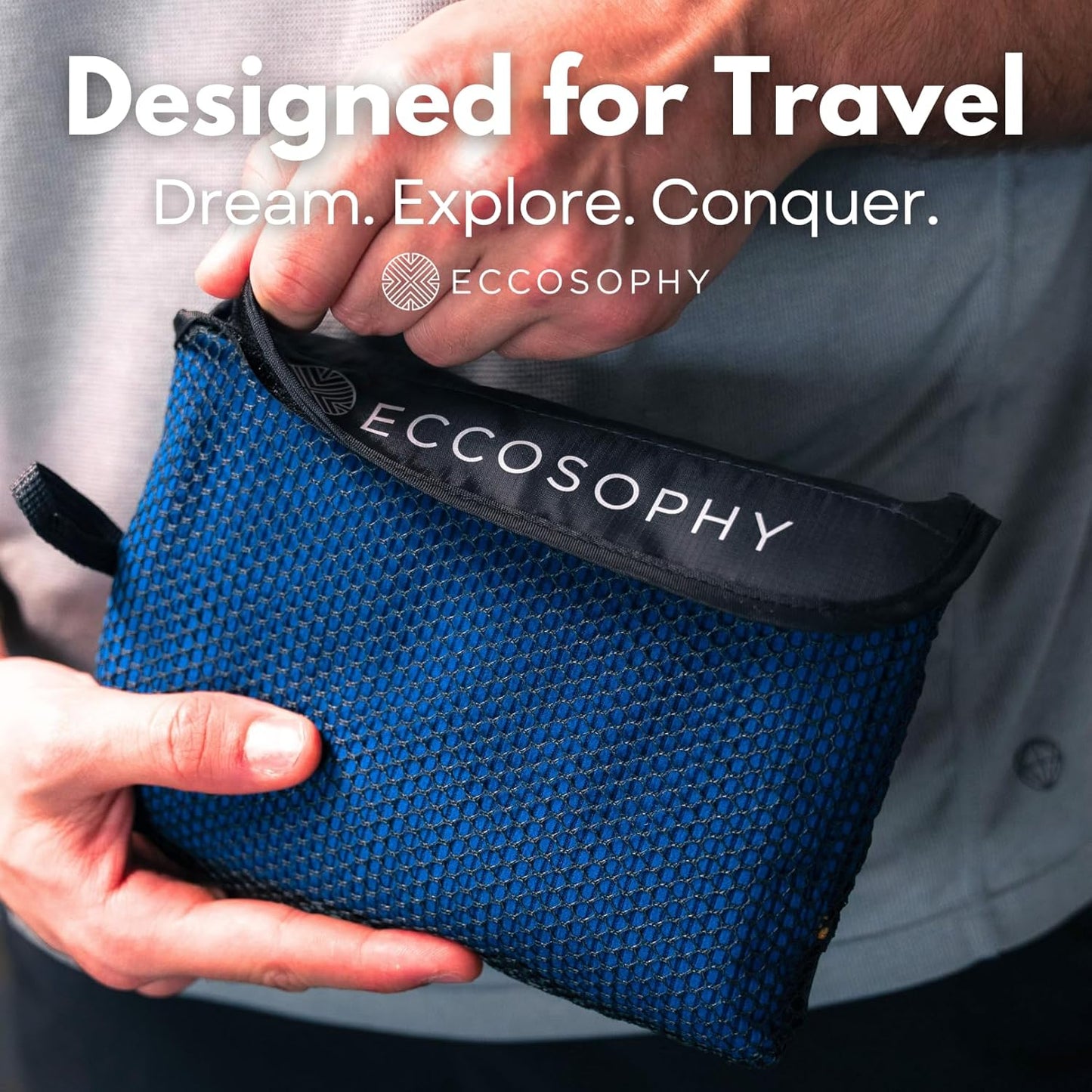 ECCOSOPHY Microfiber Beach Towel – Quick Dry Gym Towel, Highly Absorbent with Ribbed Texture, Lightweight – Ideal for Travel, Pool, Yoga, Fitness & Outdoor Adventures – 40x20 Navy