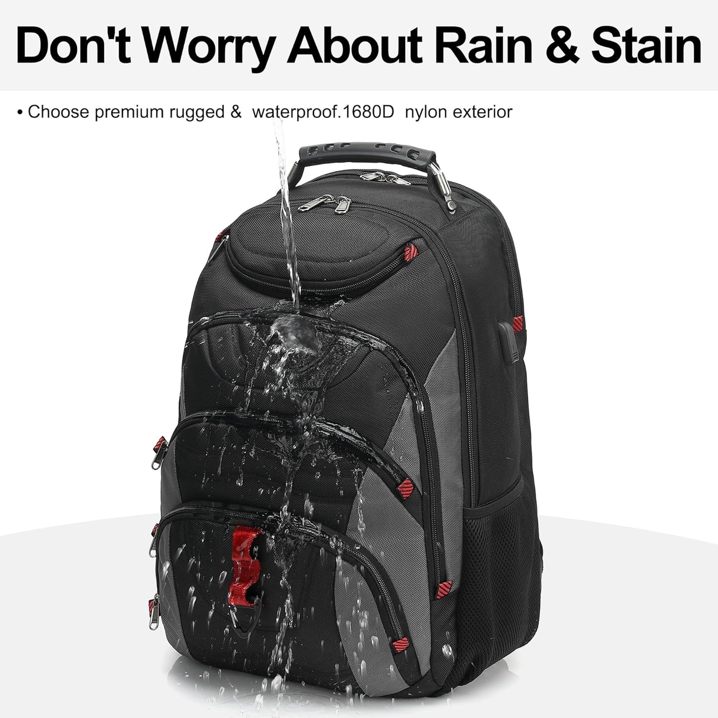 Boavan Laptop Backpack for men, 17.3 inch Laptop Bag with USB Port, Waterproof Travel Work Backpack Purse, Anti-Theft Teacher Nurse Doctor Casual Bookbags Office Business backpack,Black&Dark Grey