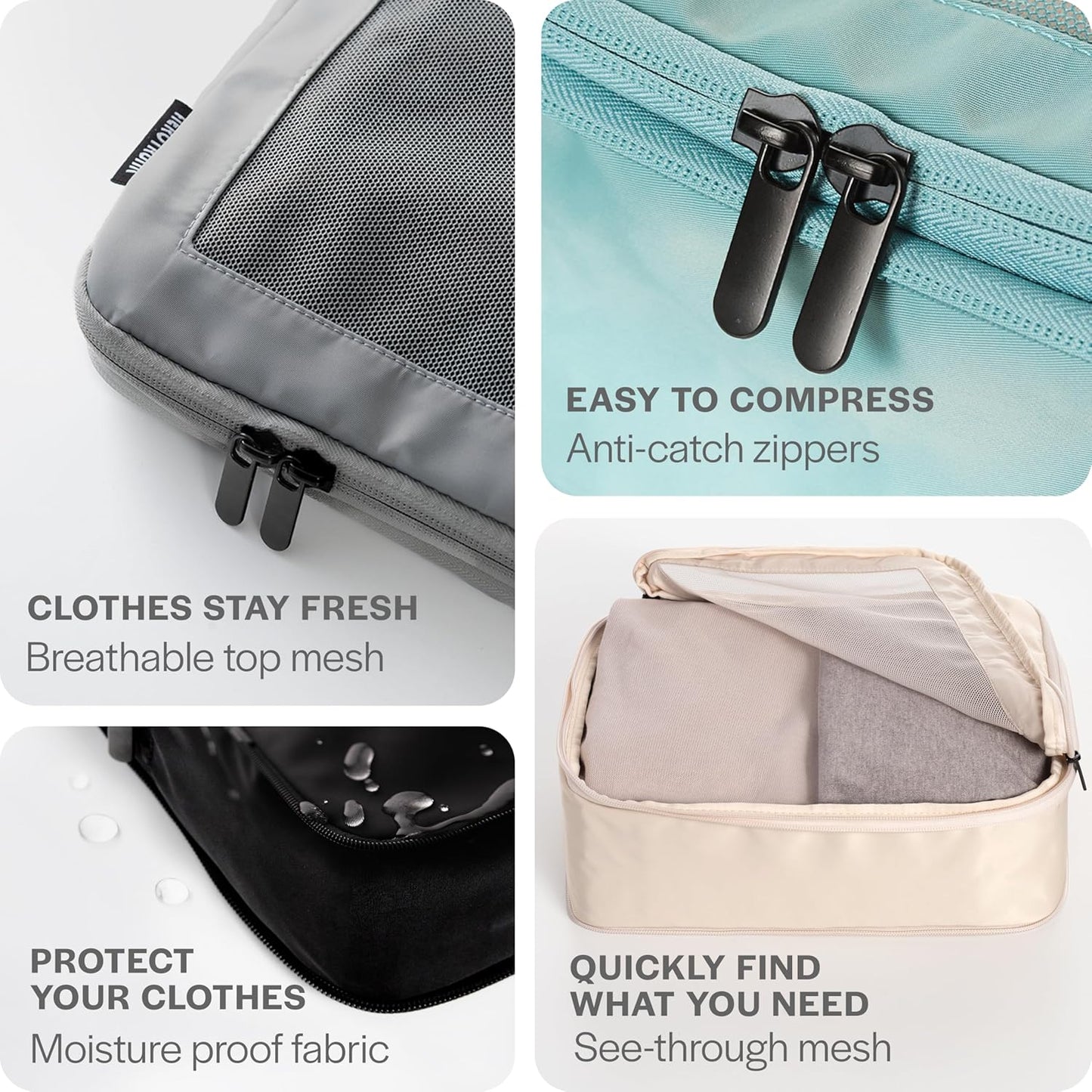 Aerotrunk Compression Packing Cubes for Travel - Luggage Organizer Bags - Double Zipper Packing Cubes for Suitcases (4-Pack, Beige)
