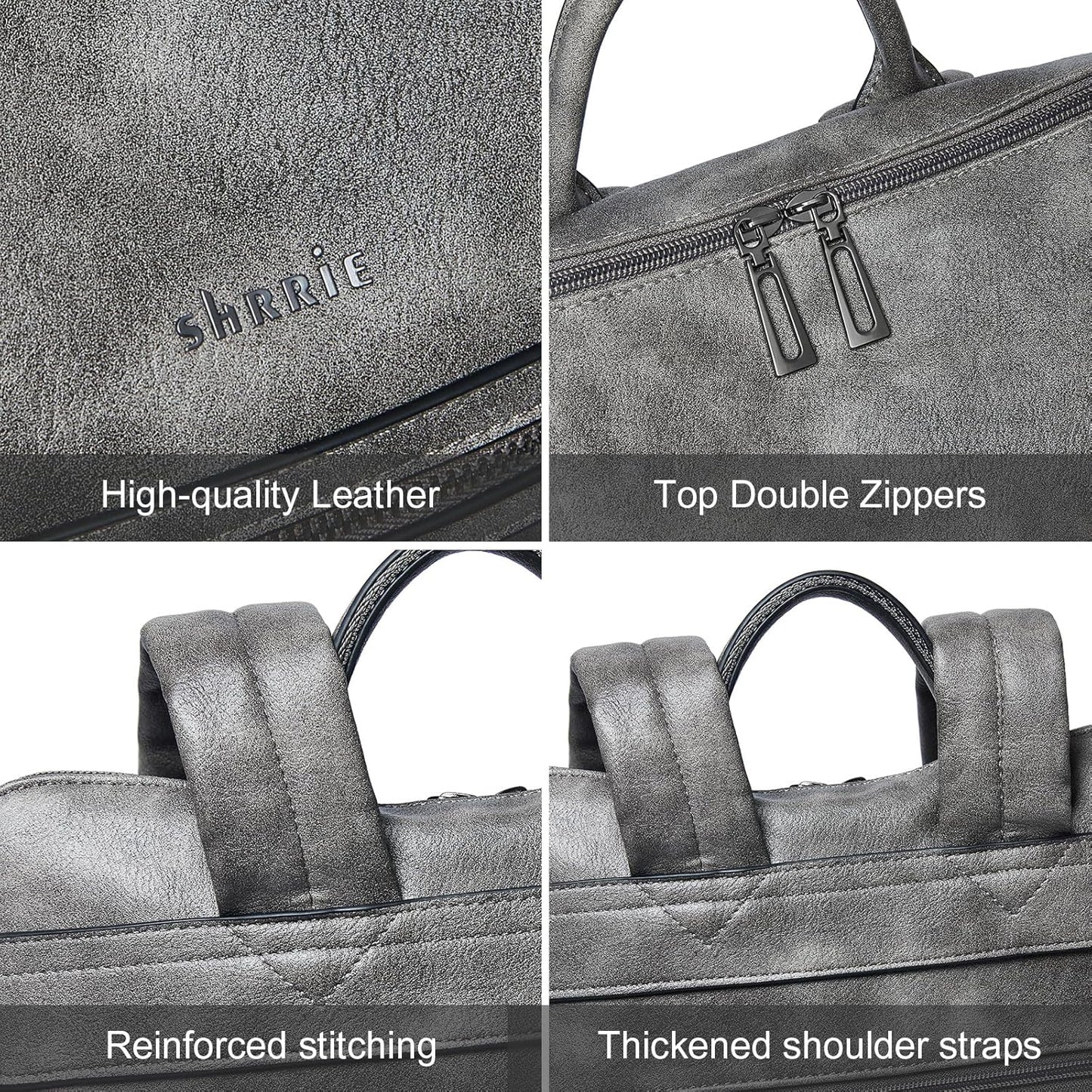 Shrrie 15.6 inch Laptop Backpack for Women,Large Leather Purse,Travel Backpacks Carry on,Water Resistant Casual Laptop Backpacks,College Backpack,Work Backpack for Women,Two-toned Deep Gray