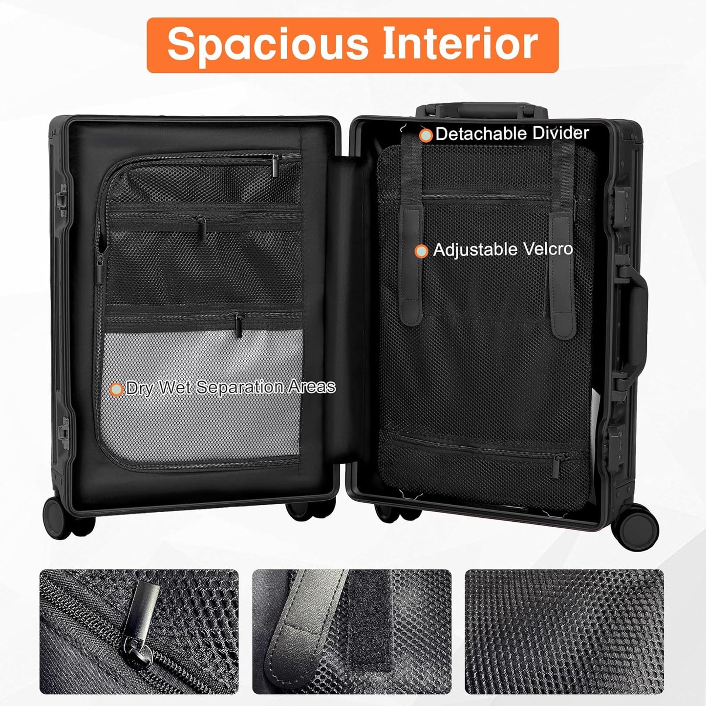 All Aluminum Carry On Luggage 22x14x9 Airline Approved,Hard Shell Carry On Luggage, Zipperless Luggage Aluminum Suitcase Luggage (black, 20inch)