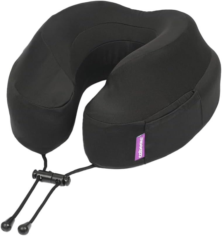 Cabeau Air Travel Pillow for Long Flights – Evolution Plus – U Shaped Memory Foam Neck Support – Removable, Washable Cover – Comfort On-The-Go for Airplane, Train, and Car (Black)