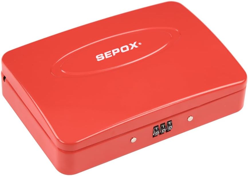 SEPOX® Twins Water/Fire-Resistant Portable Security Case Lock Box Steel, Personal Travel Storage Cabinet for Small Item,3 Ft Cable and Ressetable Combination Lock for Dorm, Car, Sports, Office（Red）