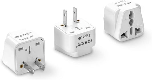 BESTEK Japan Travel Plug Adapter, Grounded Universal Type A Plug Adapter JP to US Adapter - Ultra Compact for US, Japan, China Phones, Laptops, Camera Chargers and More, 3 Pack